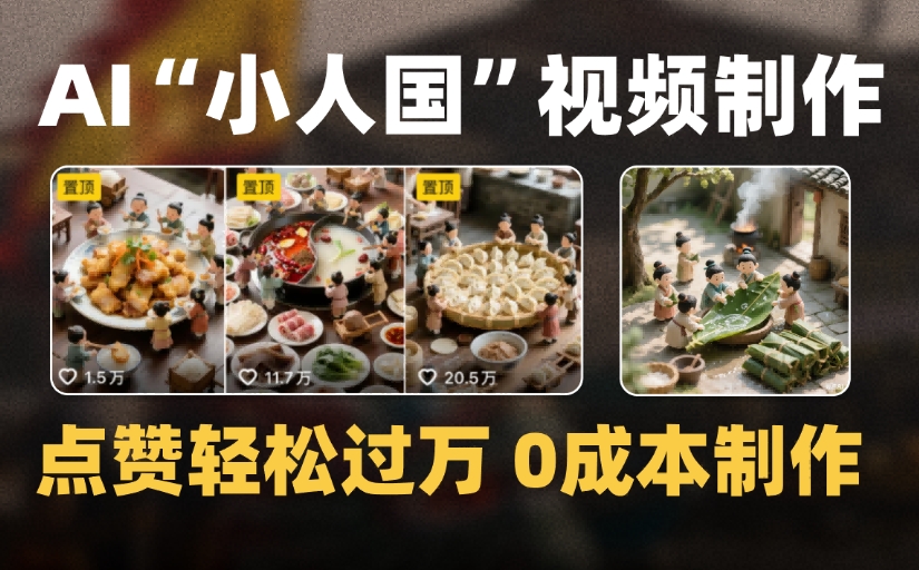 爆款1000W+微缩景观迷你小人国AI视频，0成本制作全流程教学-臻优网