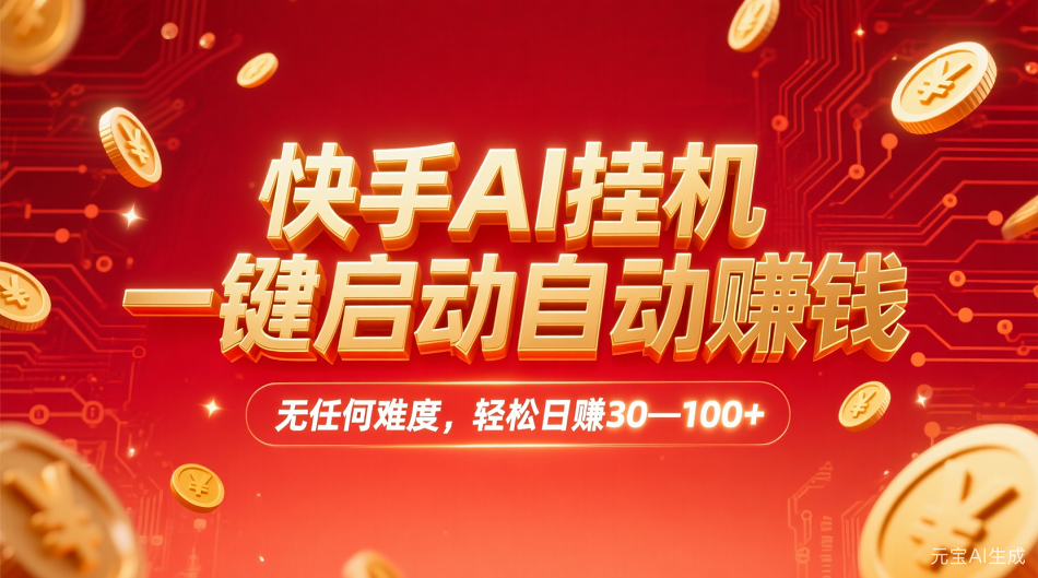 快手AI,一键启动自动赚钱 无任何难度,轻松一天30—100+-臻优网