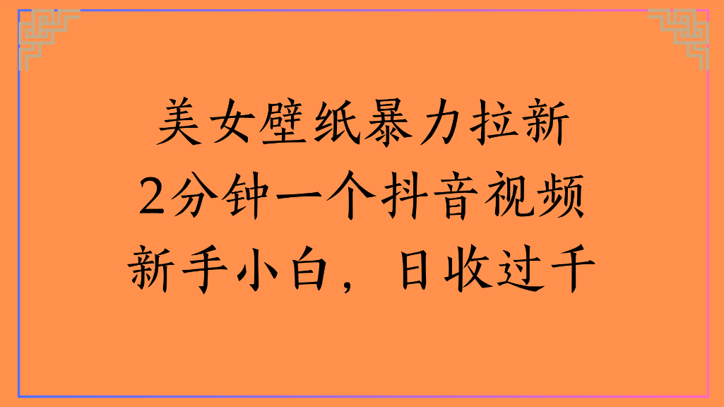 美女壁纸，暴力拉新2分钟一个抖音视频新手小白，日收过千-臻优网