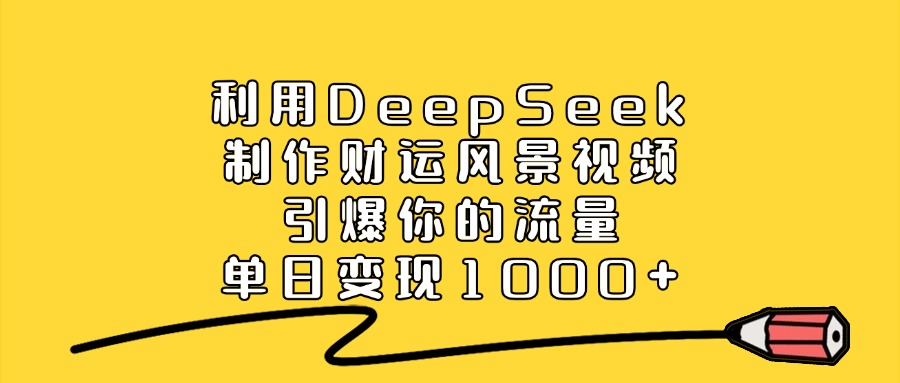 利用DeepSeek制作财运风景视频，引爆视频流量，单日变现1000+-臻优网